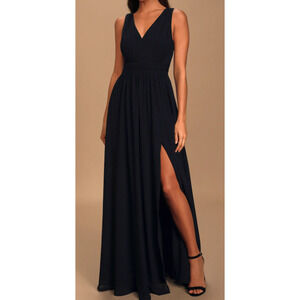 LULU'S L Thoughts of Hue Black Surplice Maxi Goddess Long Gown Dress NEW B152
